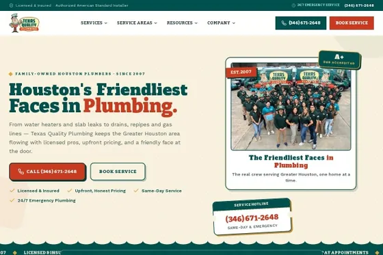 Texas Quality Plumbing website screenshot